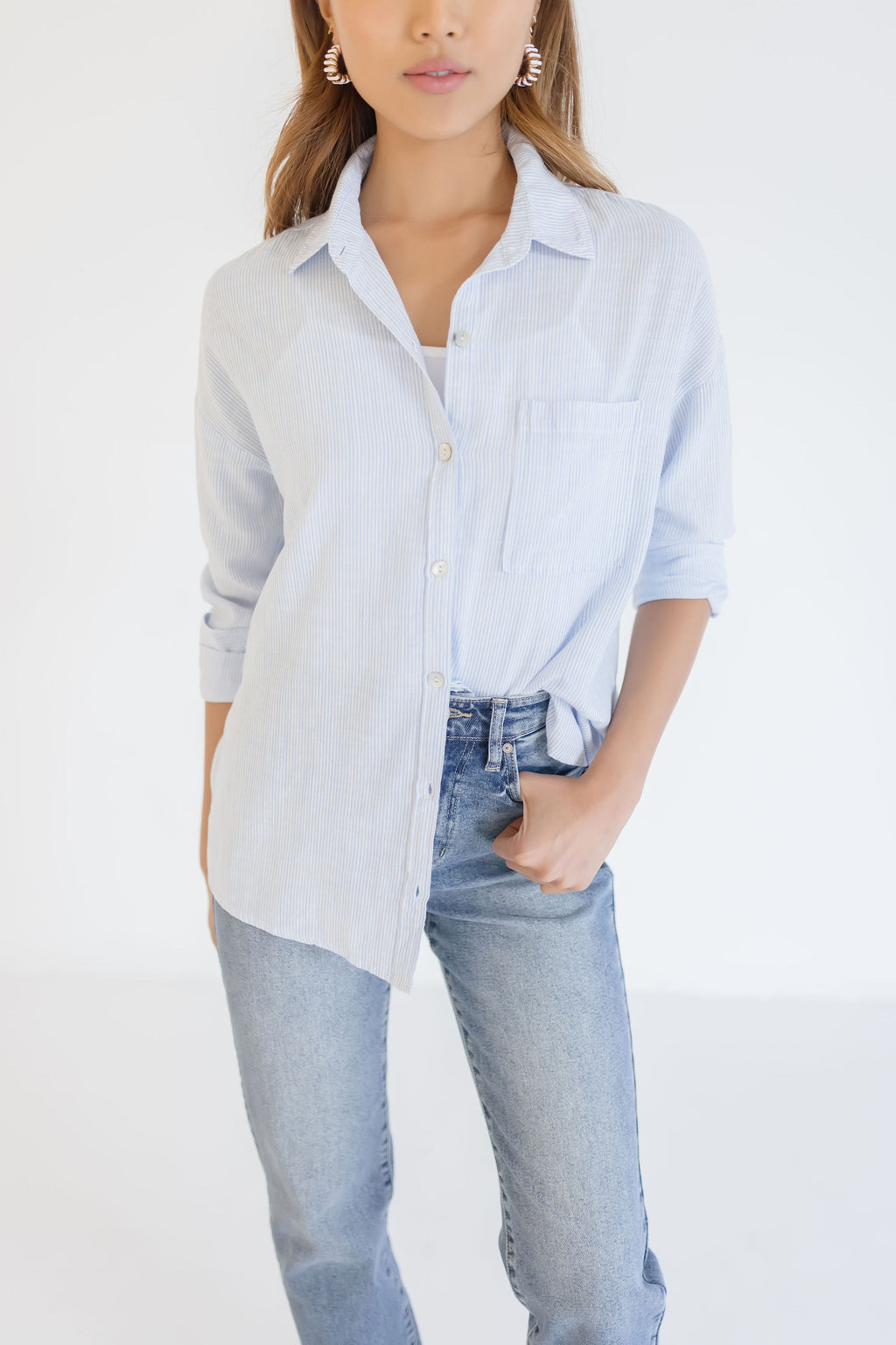 Stripe Button Down Top Light Blue