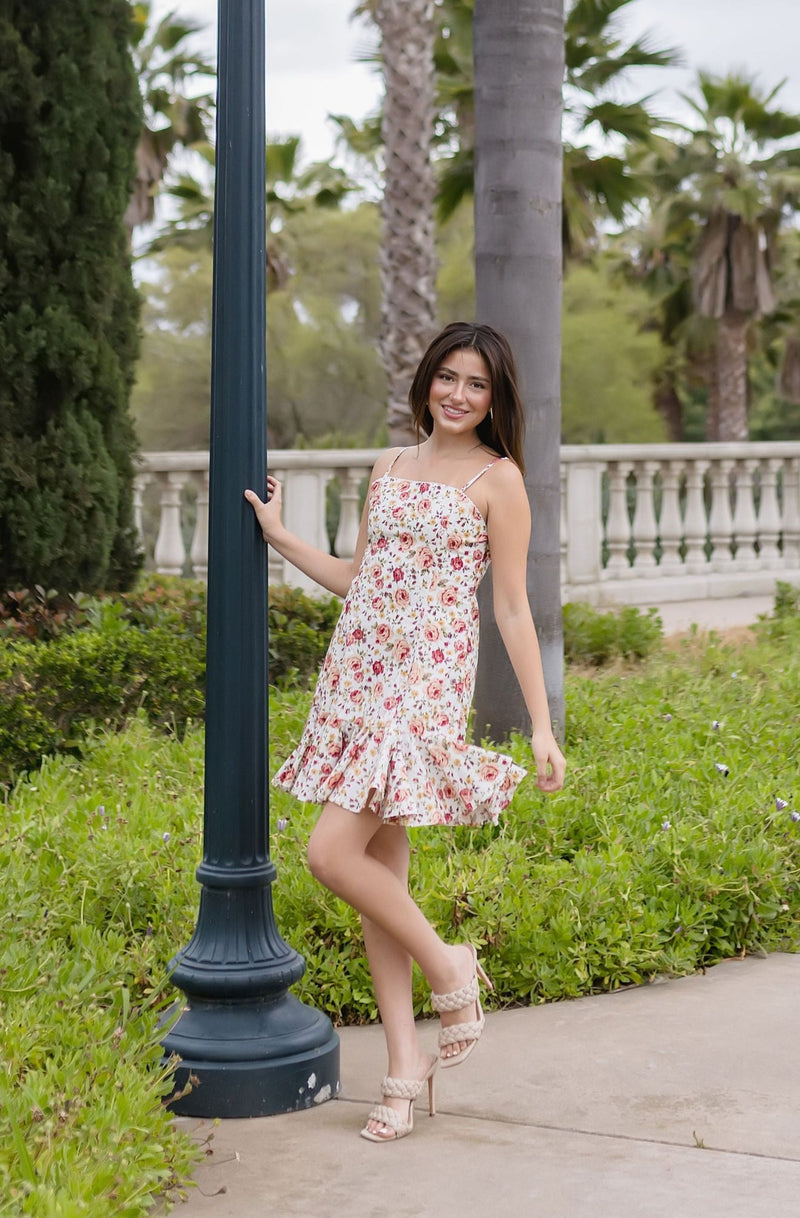  Sleeveless Floral Print Ruffle Mini Dress Red