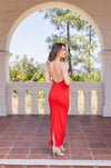 Sleeveless Low Back Stretch Linen Maxi Dress Red