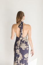 Halter Neck Floral Print Maxi Dress Black