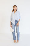  Stripe Button Down Top Light Blue