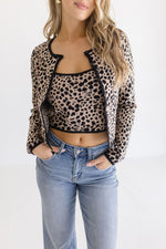  Leopard Print Cami And Cardigan Set Khaki