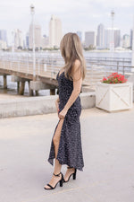 Sleeveless Asymmetrical Floral Print Midi Dress Black