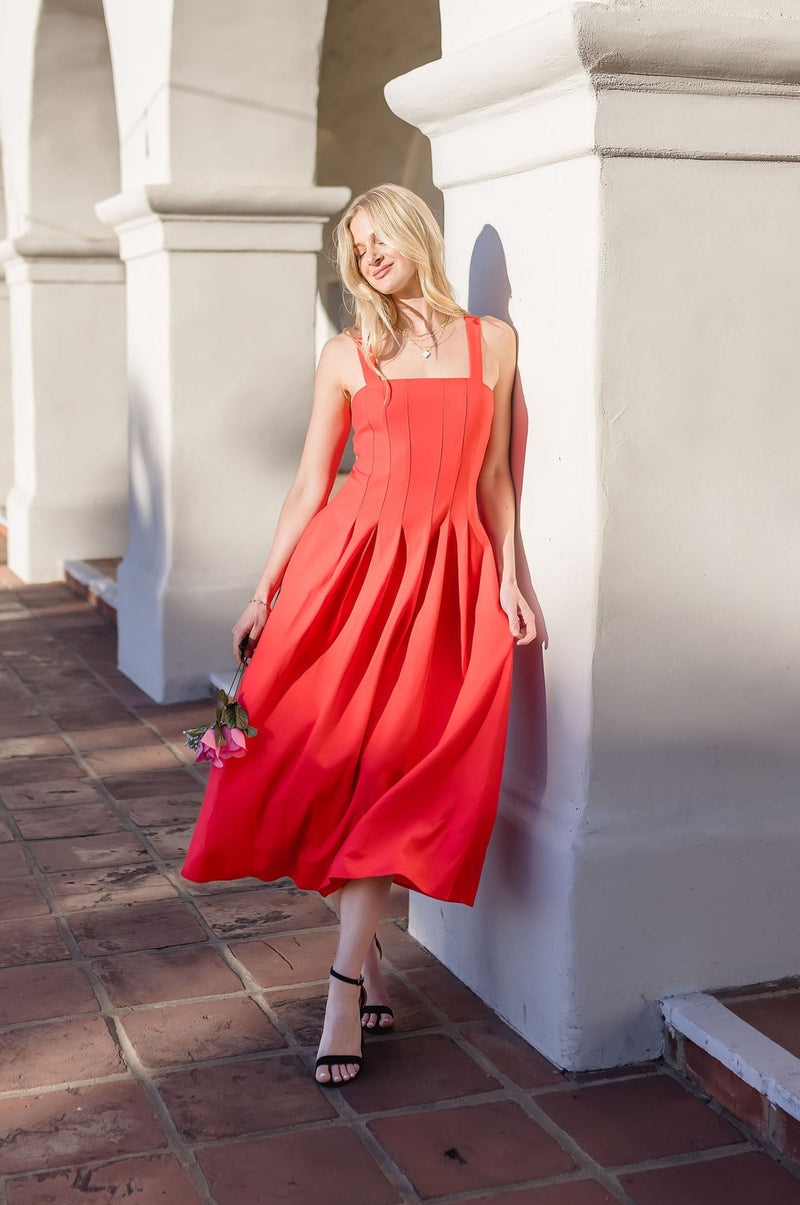 Sleeveless Linen Midi Dress Red