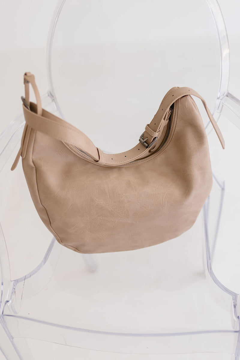 Faux Leather Hobo Shoulder Purse Taupe