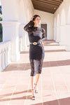 Long Sleeve Mock Neck Lace Midi Dress Black