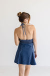 Sleeveless Halter Denim Mini Dress Dark Wash