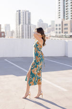 Sleeveless Tie Back Floral Print Midi Dress Teal