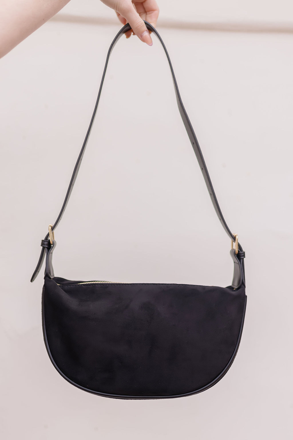 Faux Suede Shoulder Purse Black