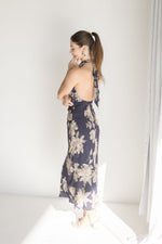 Halter Neck Floral Print Maxi Dress Black