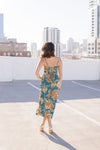 Sleeveless Tie Back Floral Print Midi Dress Teal