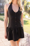 Sleeveless Halter Button Down Vest Mini Dress Black