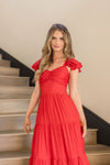 Ruffle Sleeve Maxi Dress Red