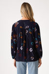 Long Sleeve Button Down Floral Print Top Navy