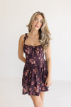  Sleeveless Shoulder Tie Floral Print Mini Dress Brown