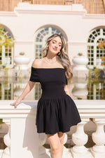 Off The Shoulder Drop Waist Mini Dress Black