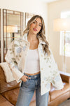 Long Sleeve Floral Embroidered Quilted Shacket White