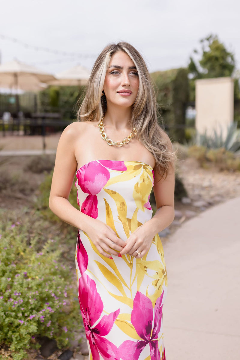 Sleeveless Floral Print Maxi Dress Fuchsia