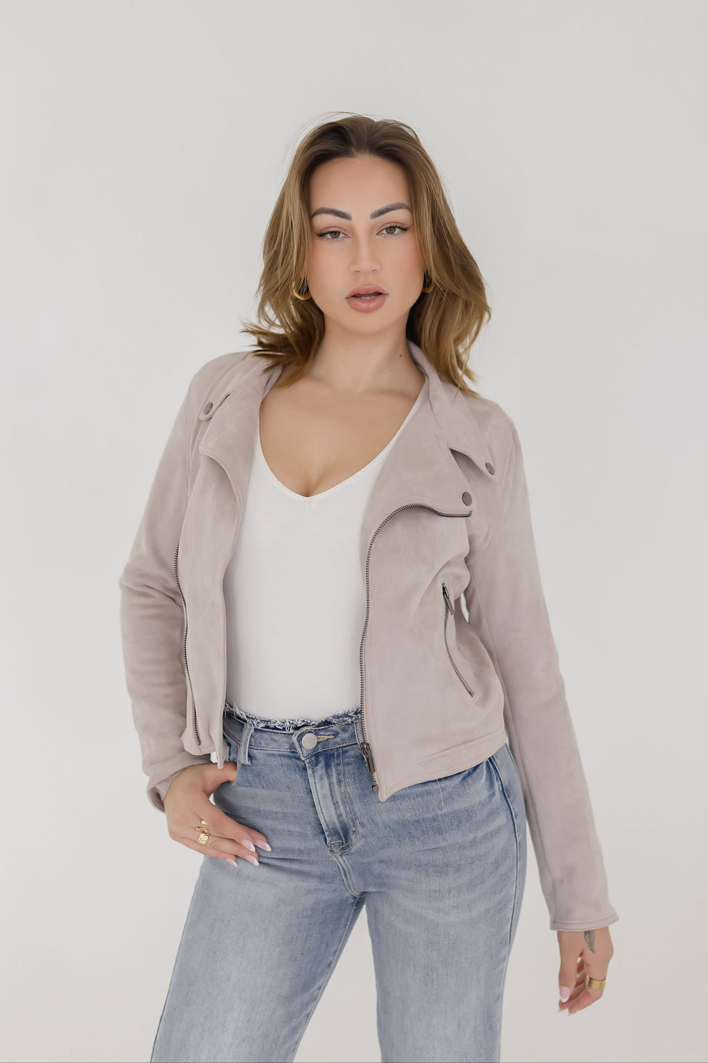 Vegan Suede Lapel Jacket Beige