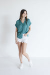 Short Sleeve Button Down Top Teal