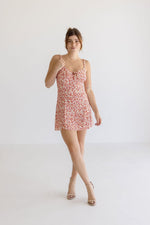  Sleeveless Front Tie Floral Print Mini Dress Rust