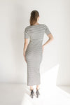 Short Sleeve Stripe Print Knit Maxi Dress Black