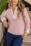 Long Sleeve Button Down Cardigan Pink