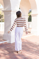 Long Sleeve Stripe Print Cropped Cardigan Taupe