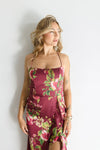 Sleeveless Back Tie Floral Print Maxi Dress Burgundy