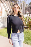 Long Sleeve Front Zipper Sweater Top Black