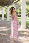 Sleeveless Cross Back Floral Print Ruffle Midi Dress Pink