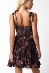 Sleeveless Shoulder Tie Floral Print Mini Dress Brown