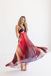 Sleeveless Abstract Print Pleated Maxi Dress Red