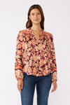 Long Sleeve Button Down Floral Print Top Burgundy