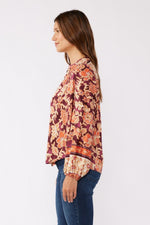 Long Sleeve Button Down Floral Print Top Burgundy