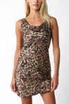 Sleeveless Cowl Neck Leopard Print Mini Dress Brown