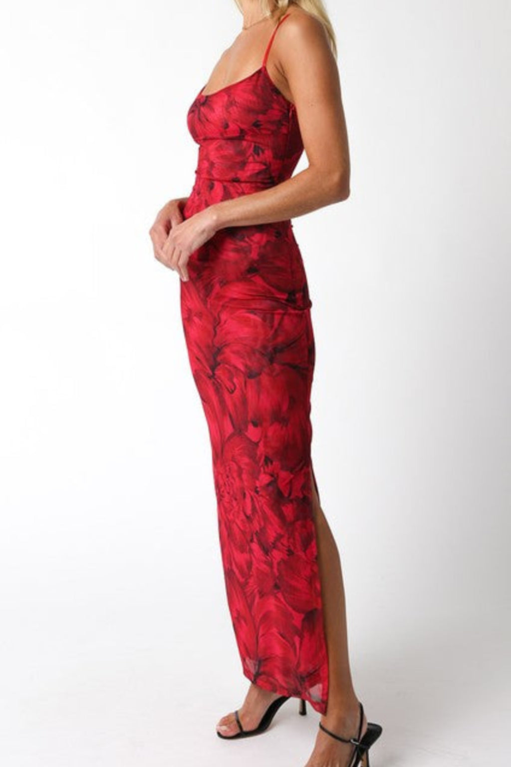 Sleeveless Floral Print Maxi Dress Red