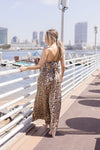 Sleeveless Leopard Print Wide Leg Jumpsuit Brown