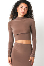 Nichole Long Sleeve Mock Neck Crop Top And Maxi Skirt Brown