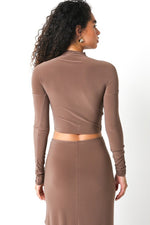 Nichole Long Sleeve Mock Neck Crop Top And Maxi Skirt Brown