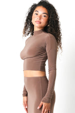 Nichole Long Sleeve Mock Neck Crop Top And Maxi Skirt Brown