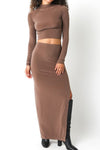 Nichole Long Sleeve Mock Neck Crop Top And Maxi Skirt Brown