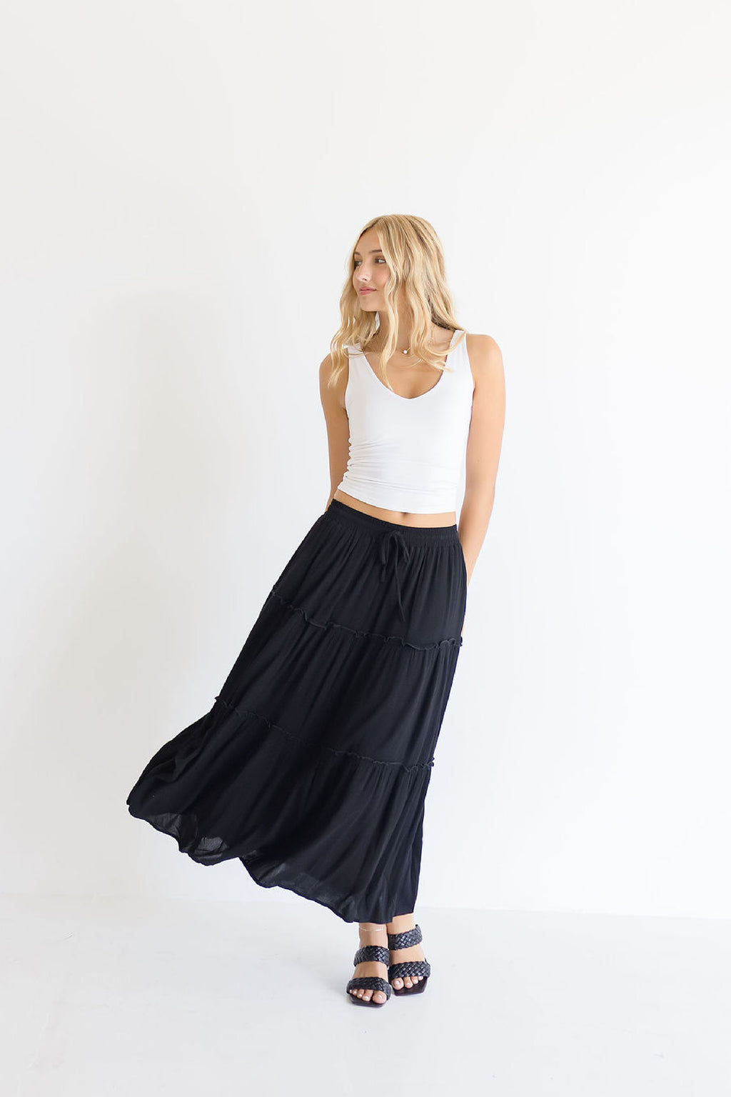  Tiered Maxi Skirt Black