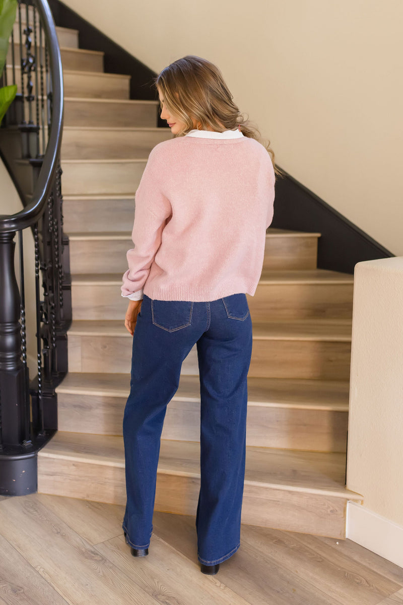 Long Sleeve Button Down Cardigan Pink