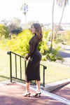 Long Sleeve Mock Neck Mesh Midi Dress Black