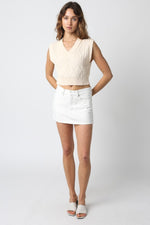 Sleeveless Cropped Knit Sweater Top Cream