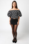 Off The Shoulder Puff Sleeve Polka Dot Print Top Black