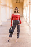 High Waist Vegan Leather Pants Charcoal