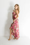 Sleeveless Back Tie Floral Print Maxi Dress Burgundy