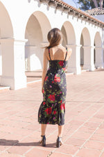 Sleeveless Floral Print Mermaid Midi Dress Black